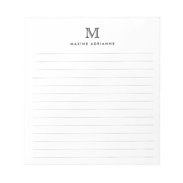 Bloco De Notas Clássico Moderno Simples Monograma Básico Preto Vi (Frente)