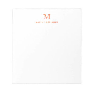 Bloco De Notas Clássico Moderno Simples Monograma Inicial Laranja