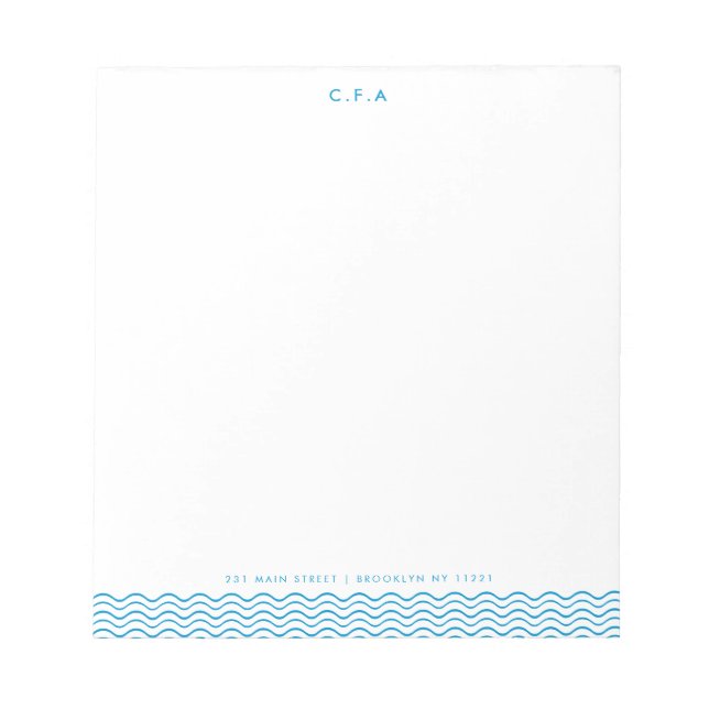 Bloco De Notas Clássico Simples Formal Azul 3 Monograma Onda Bord (Frente)