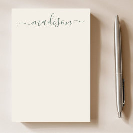 Bloco De Notas Clássico Vintage Sage Green Typografia Nome