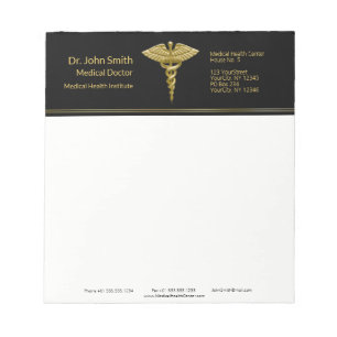 Bloco de Notas Classy Medical Gold Caduceus em Pre