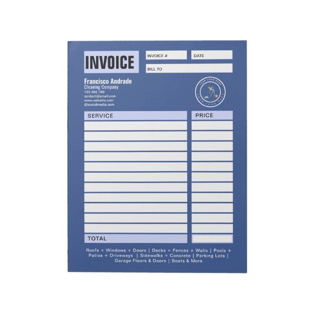 Bloco De Notas Cleaning Company | Custom Logo Cleaning Service (Invertido)