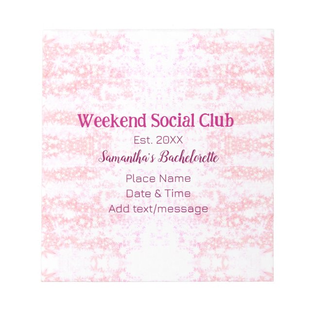 Bloco De Notas Clube social de fim de semana rosa brilho despedid (Frente)