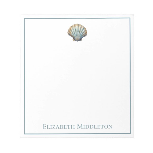 Bloco De Notas Coastal Blue Scallop Seashell Personalized (Frente)
