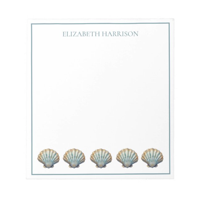 Bloco De Notas Coastal Blue Scallop Seashells Personalized (Frente)