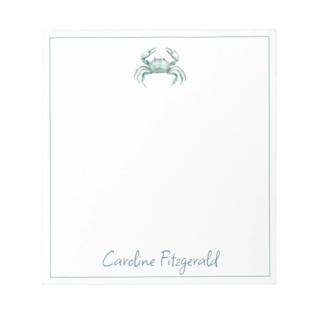 Bloco De Notas Coastal Watercolor Crab Personalized (Frente)