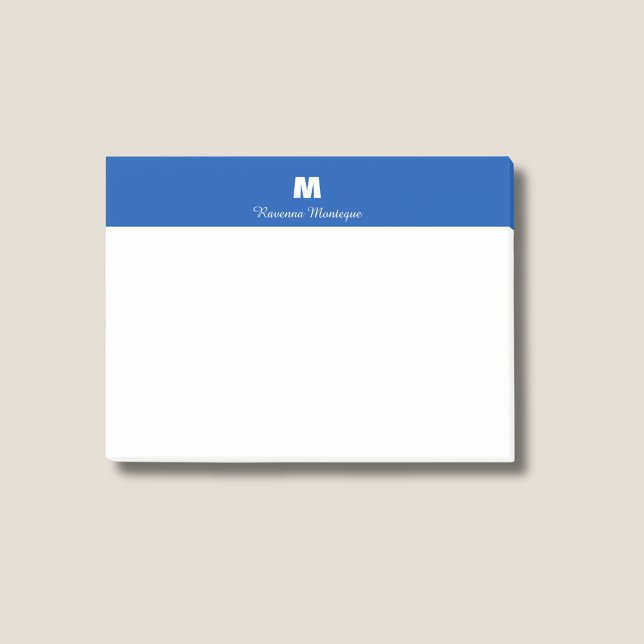 Bloco De Notas Cobalt Blue Chic Personalized Name Letter Monogram (Criador carregado)