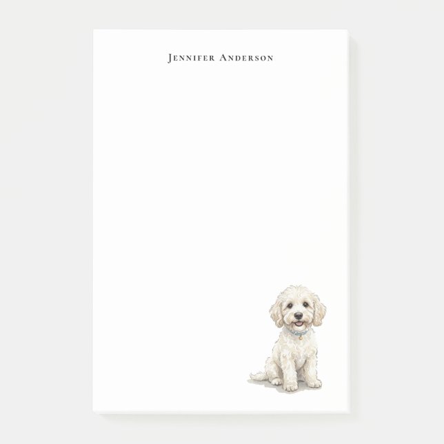 Bloco De Notas Cockapoo branco aquarela personalizado (Frente)
