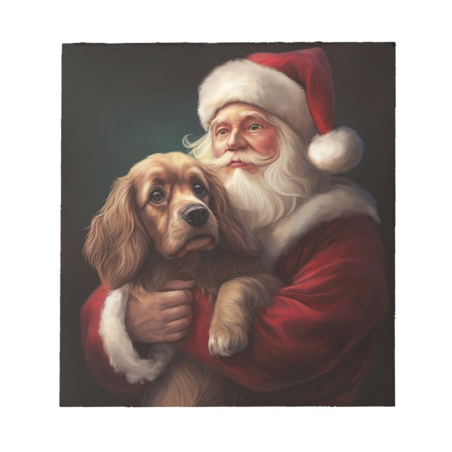 Bloco De Notas Cocker Spaniel com Papai Noel Natal Festivo (Frente)
