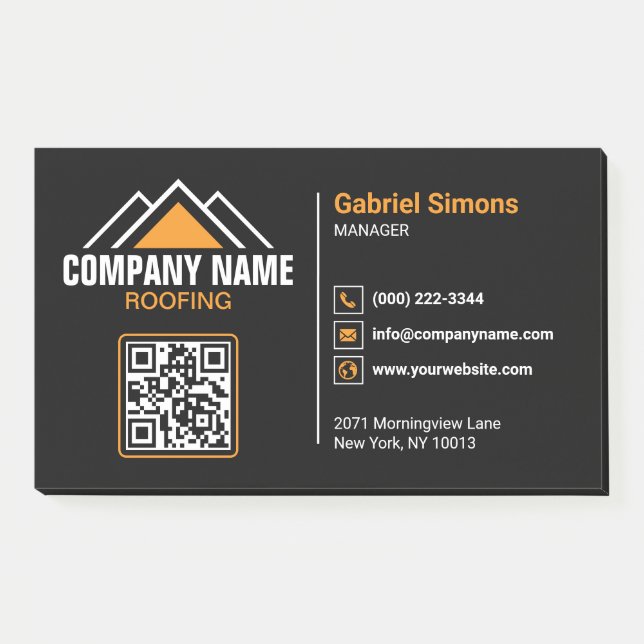 Bloco De Notas Código QR de Construção de Telhados Laranja Minima (Frente)