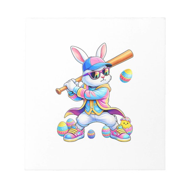 Bloco De Notas Coelhinho de Tinta Tie Dye Engraçado de Beisebol p (Frente)