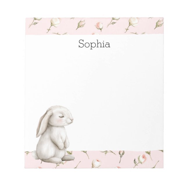Bloco De Notas Coelhinho Fofo Rosas Rosadas Floral  (Frente)