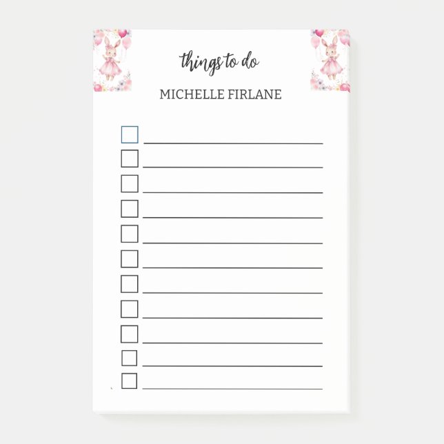Bloco De Notas Coelhinho Rosa Bonito Personalizado (Frente)