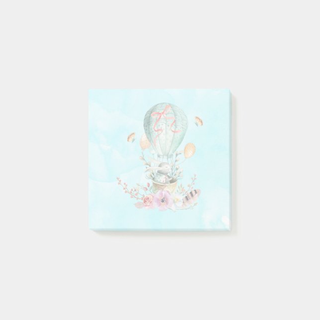 Bloco De Notas Coelhinho Whimsical Andando em um Balão de Ar Quen (Frente)