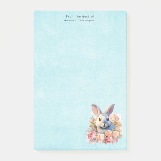 Bloco De Notas Coelho com uma Guirlanda de Rosas Fofo (Frente)
