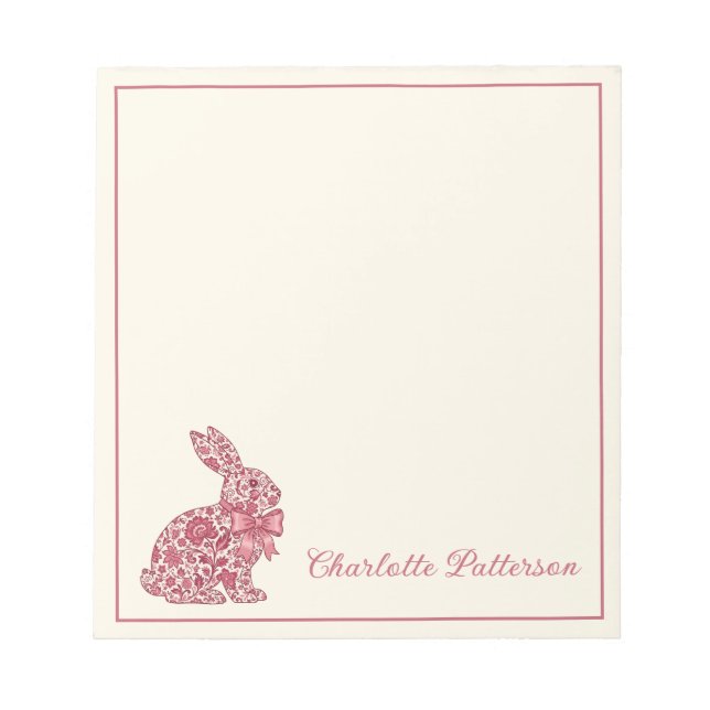 Bloco De Notas Coelho de Páscoa em Chinoiserie Rosa e Creme (Frente)
