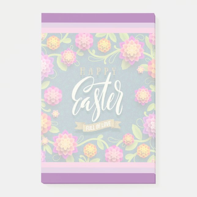 Bloco De Notas Coelho Floral de Férias Feliz Páscoa (Frente)