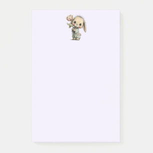 Bloco De Notas Coelho Fofo Segurando um Tulipa