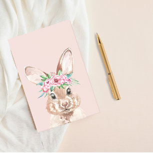 Bloco De Notas Coelho moderno em aquarela rosa pastel com flores