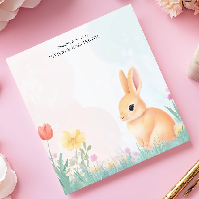 Bloco De Notas Coelho Pastel e Flores Personalizadas (Criador carregado)
