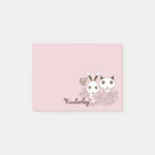 Bloco De Notas Coelho Rosa e Gatinho Melhores Amigos Para Sempre
