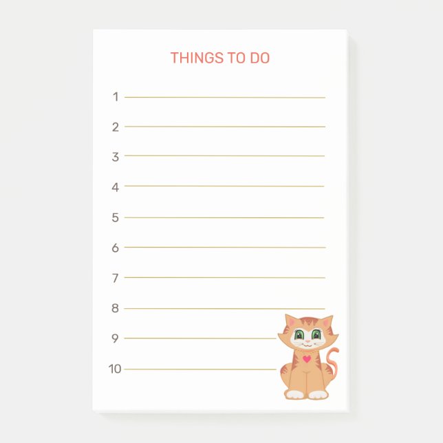 Bloco De Notas Coisas a Fazer & Gato Kitty Laranja Tabby (Frente)