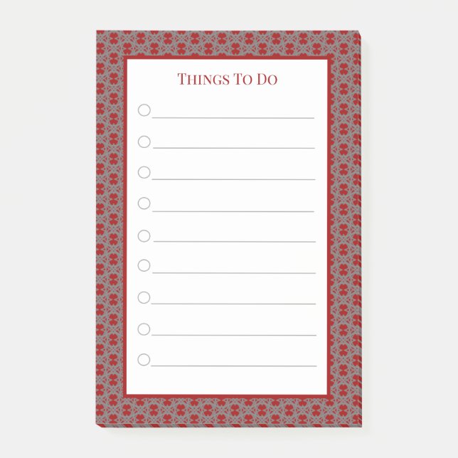 Bloco De Notas Coisas Elegantes para Fazer em Cinza, Vermelho e B (Frente)