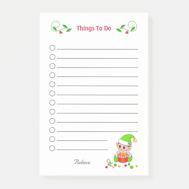 Bloco De Notas Coisas Fofas de Elfo de Natal para Fazer Notas Pos (Frente)