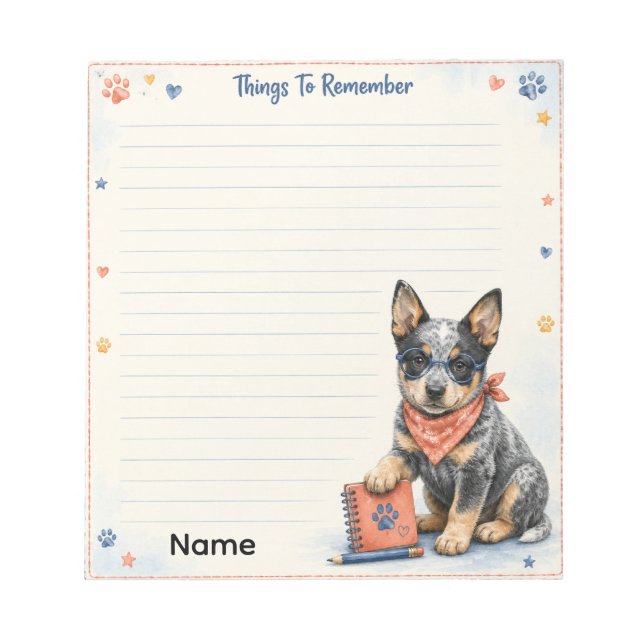 Bloco De Notas Coisas Fofas do Blue Heeler para Lembrar (Frente)