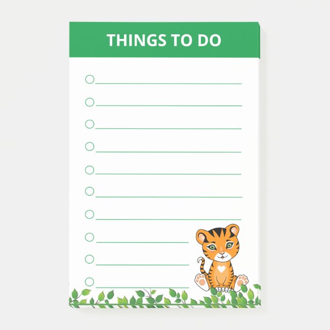 Bloco De Notas Coisas Para Fazer com Tigre Bebê Selvagem & Folhas (Frente)