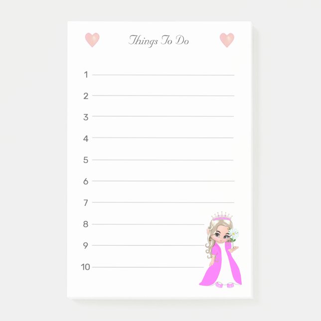 Bloco De Notas Coisas Para Fazer de Princesinha Lined (Frente)