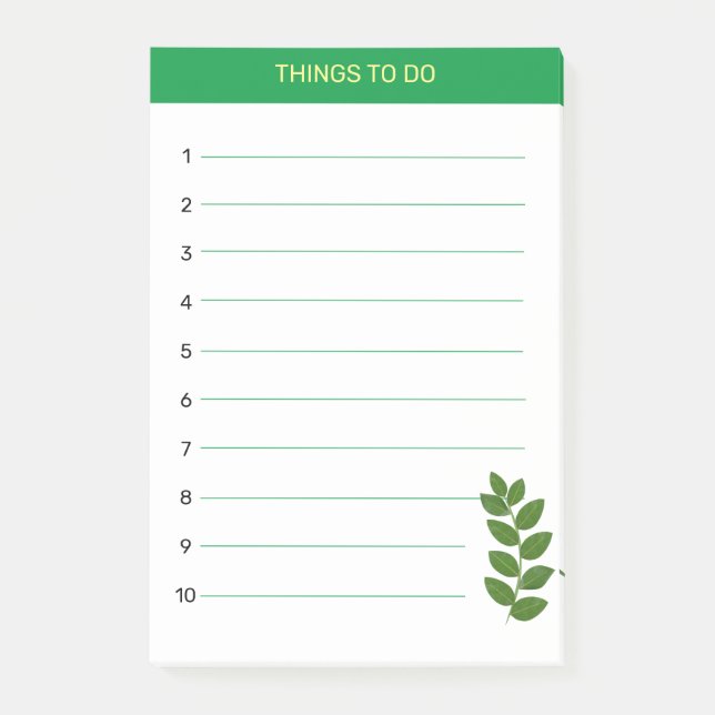 Bloco De Notas Coisas para Fazer & Folhas Verdes (Frente)