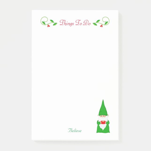 Bloco De Notas Coisas para fazer no Natal com Gnome Adesivo (Frente)