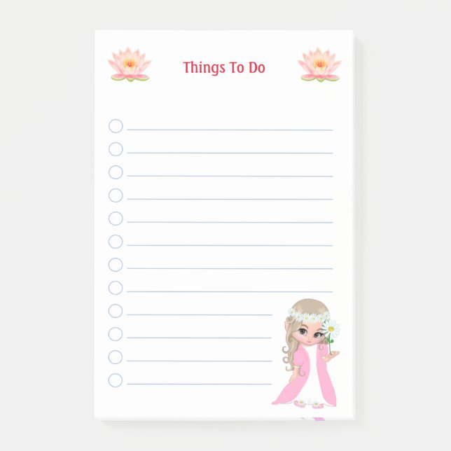 Bloco De Notas Coisas para fazer notas de Fada Fofo & Flores de L (Frente)
