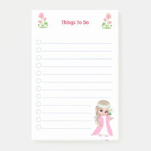 Bloco De Notas Coisas Para Fazer Notas de Fada Fofo & Flores Rosa