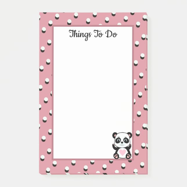 Bloco De Notas Coisas para Fazer Urso Panda & Bolinhas em Rose Go (Frente)