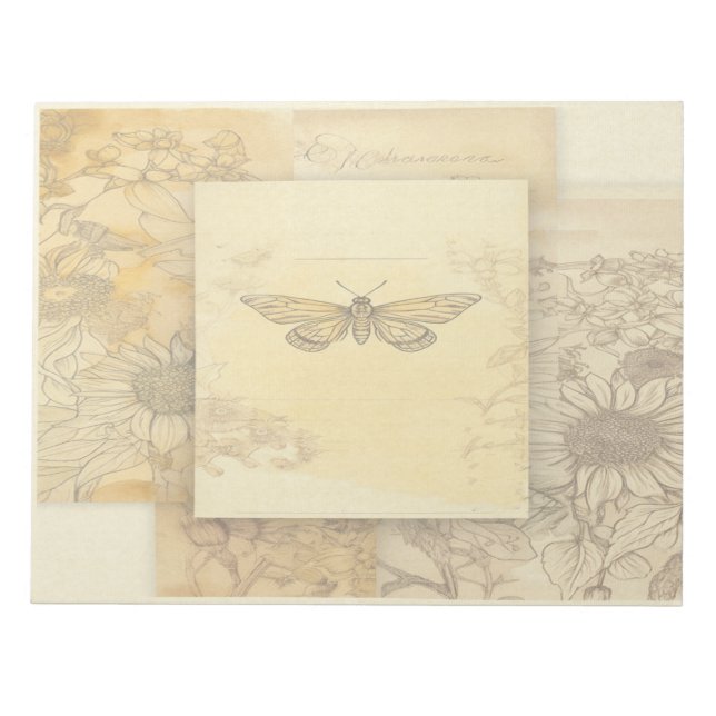 Bloco De Notas Colagem de arte de girassol e de efêmero de borbol (Frente)