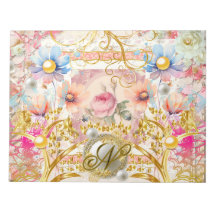 Colagem Floral Rosa Fada Ouro Monogramado