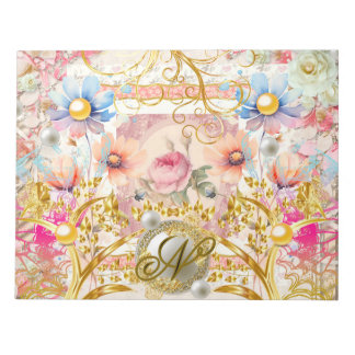 Bloco De Notas Colagem Floral Rosa Fada Ouro Monogramado