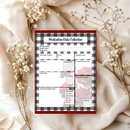 Bloco De Notas Coleta de Dados de Medicação Floral Preto e Branco