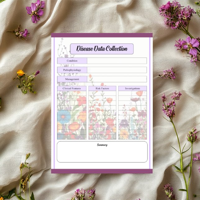 Bloco De Notas Coleta de Dados sobre Doenças e Jardim Roxo Bloque (Criador carregado)