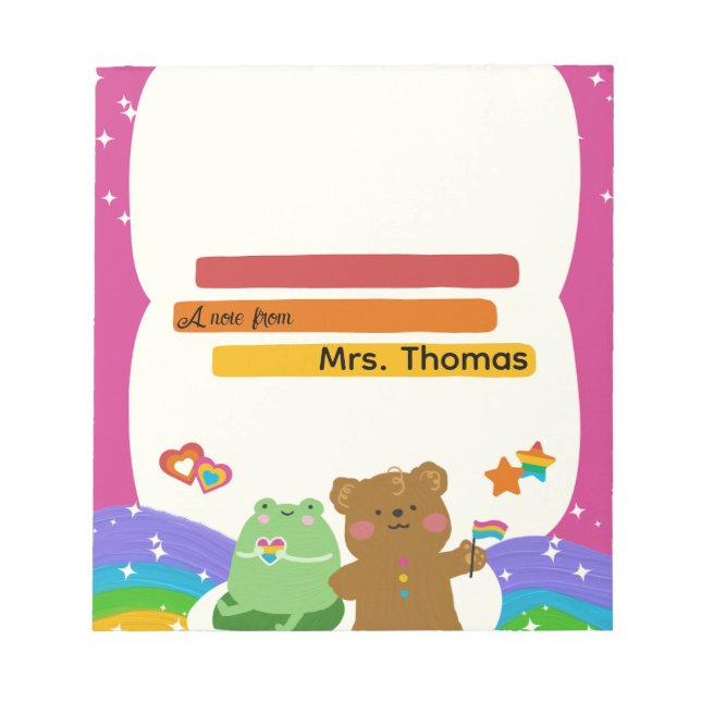 Bloco De Notas Colorful Teddybear Rainbow Teacher Notepad (Frente)