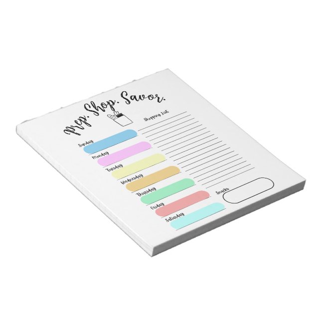 Bloco De Notas Colorful Weekly Meal Plan Notepad (Inclinado)