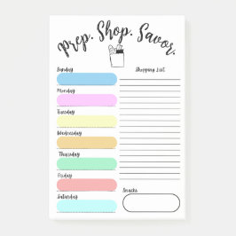 Bloco De Notas Colorful Weekly Meal Plan Post-It Note 4"x6"
