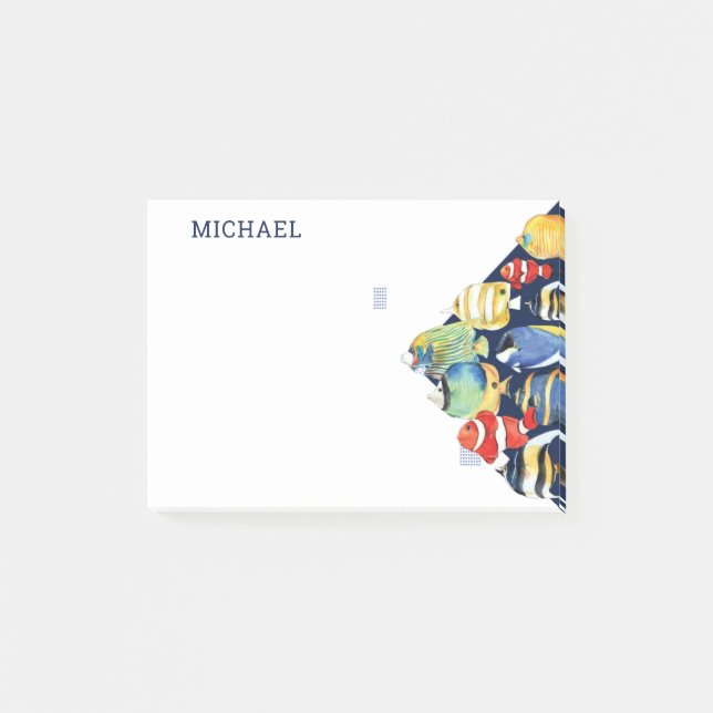 Bloco De Notas Colorida Aquarela Marinha Nome Personalizado (Frente)