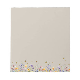 Bloco De Notas Colorida Flor Silvestre Aquarela com Borboleta
