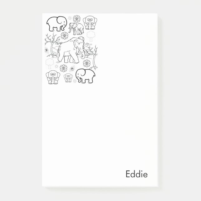 Bloco De Notas Colorindo Elefantes com Post-it Notes (Frente)