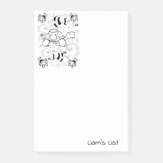 Bloco De Notas Colorindo tartarugas e peixes com notas Post-it (Frente)