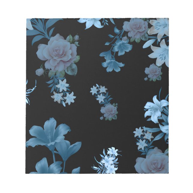Bloco de Notas com Elegante Padrão Floral em Verde (Frente)