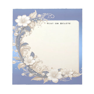 Bloco de Notas com Enfeite Floral Azul Branco